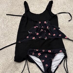 BUNDLE⭐️ Floral Black Kids Swim Set 2 piece with romper bathing suit cover